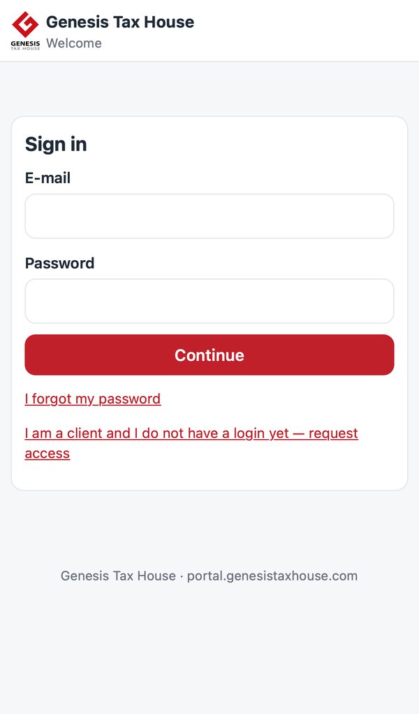 Portal sign-in screen with e-mail and password